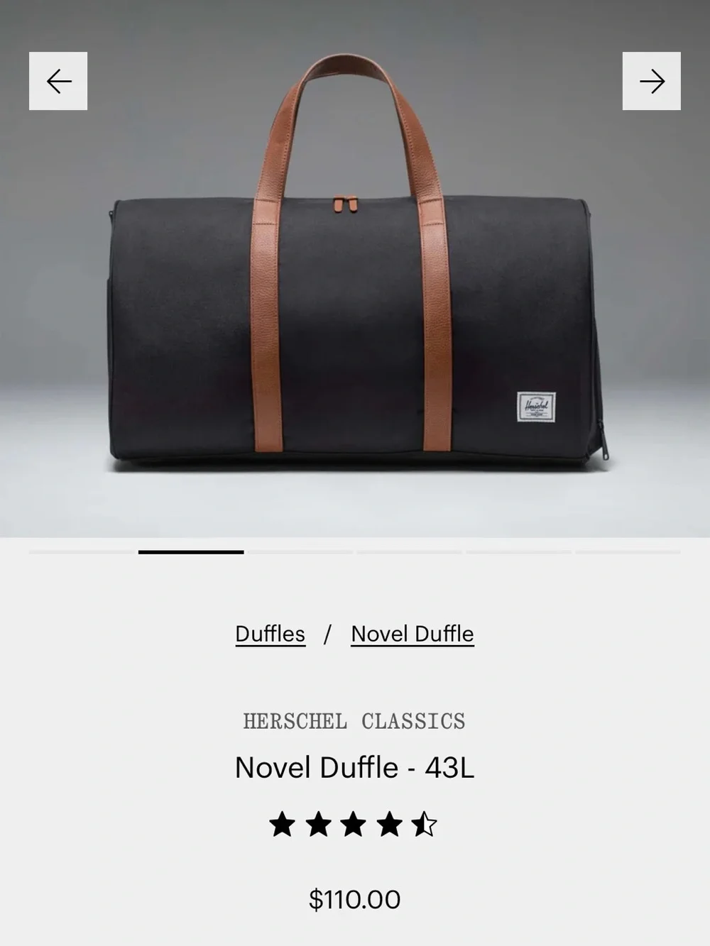 New! NWT Herschel Supply Co novel Duffle in black.